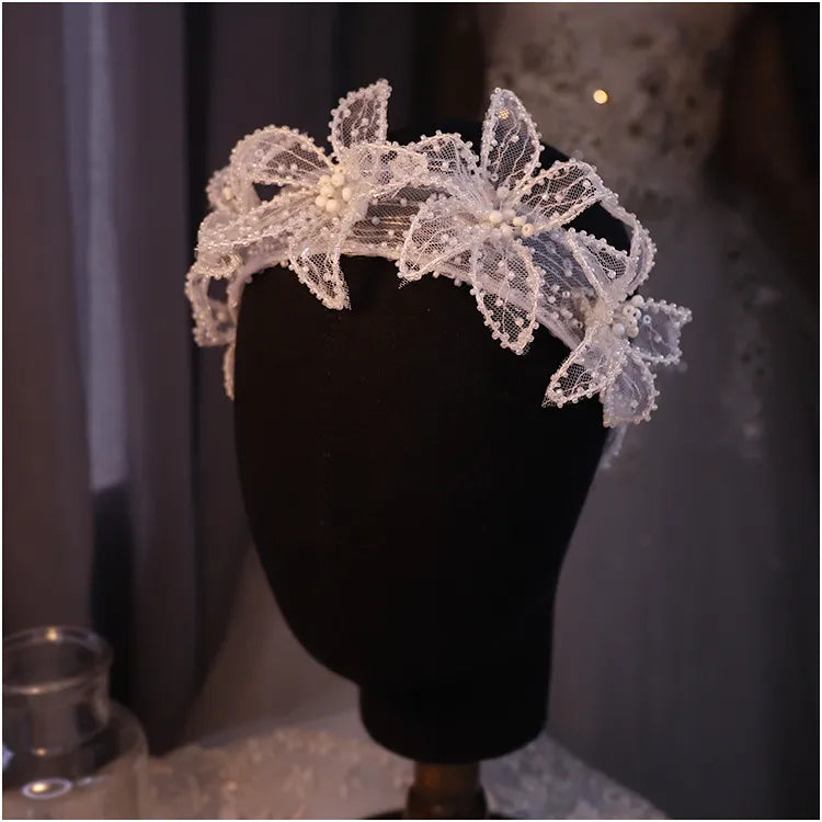 Original design Lace Flower Small Pearl Beaded hairbands Bridal HeadBand Bride Wedding Decoration Hair Accessories