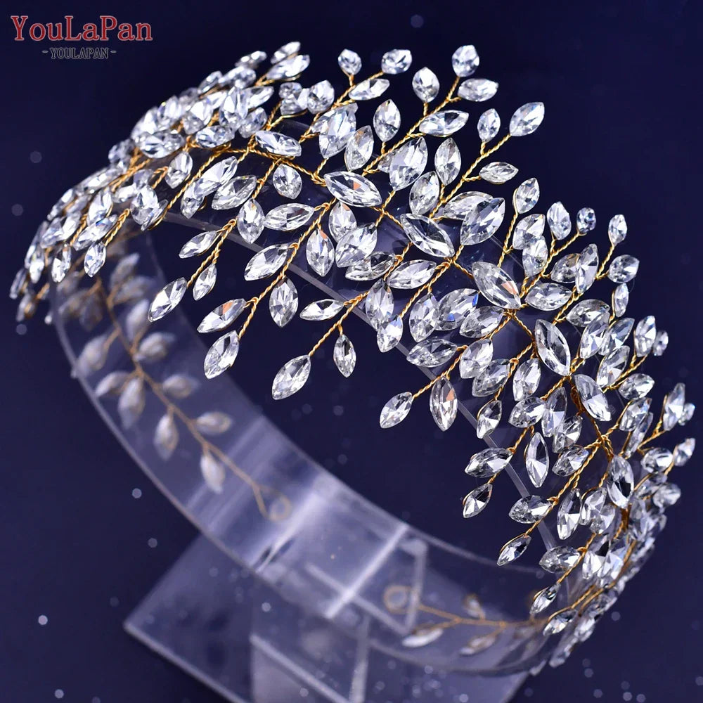 YouLaPan Handmade Crystal Rhinestones Silver Golden Wedding Headband Headpiece Jewelled Headband Wedding Hair Jewelry HP237