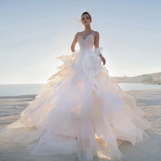 Luxury Sweetheart A-Line Wedding Dresses Pleated Beading Court Train Backless Bridal Gowns свадебное платье Vestidos De Novia Ivory