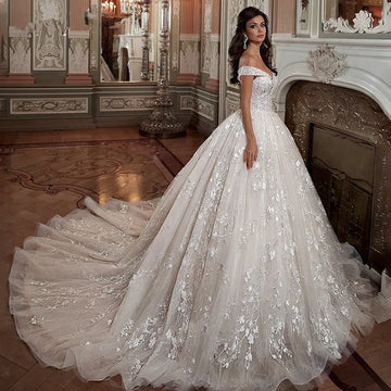 Customized  Luxury Ball Gown Wedding Dress Sweetheart Off ShoulderAppliques Lace Up Back Princess Bridal Gown Vestido De Noiva