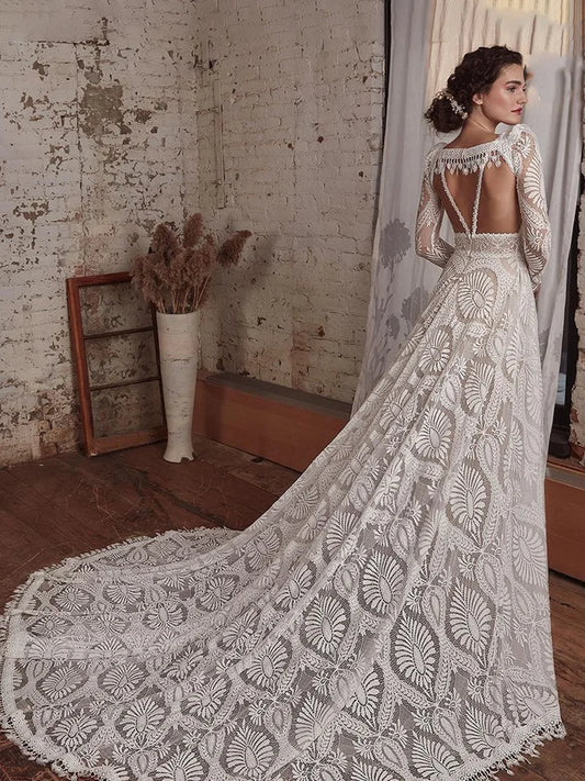 Customized Spaghetti Straps Lace Wedding Dress With Long Sleeve Bolero Backless V Neck Customized A Line Romantic Bridal Gown