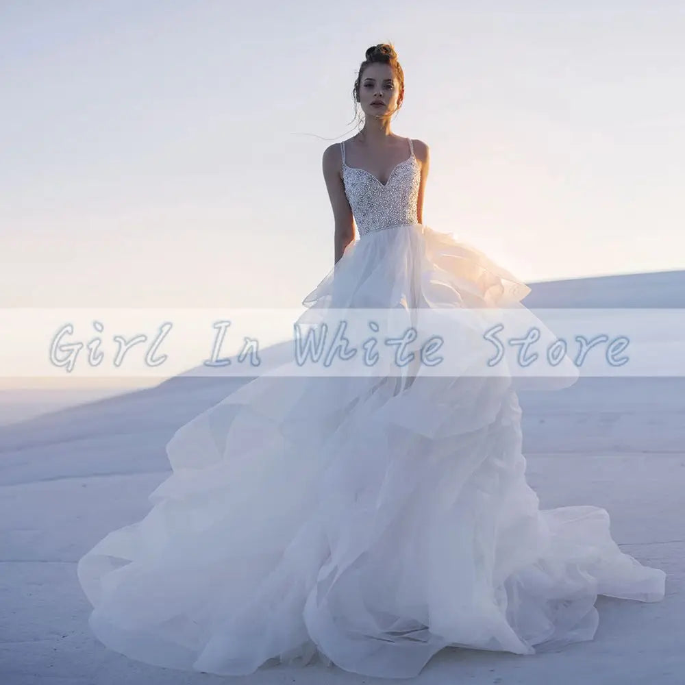 Luxury Sweetheart A-Line Wedding Dresses Pleated Beading Court Train Backless Bridal Gowns свадебное платье Vestidos De Novia