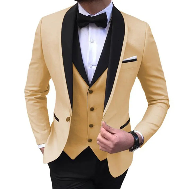 New Wedding Evening Dress 3Pieces Jacket+Pants+Vest Men Suit Set Fashion Slim Fit Party Casual Male Blazer Luxury Homme Costume