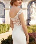 Mermaid off-shoulder see-through satin tulle appliqued bridal gown back view