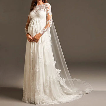 customized Vestido De Noiva Elegant Empire Pregnant Wedding Dress Long Sleeve Maternity Lace Bridal Gowns For Women Mariage
