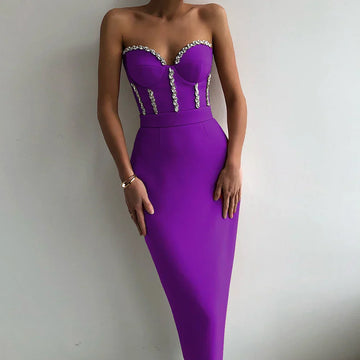 Women's Multi-Color Beaded Strapless Tight Sexy Club Celebrity Cocktail Party Bandage Dress