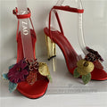 Crystal flower metal heel satin luxury bling ankle strappy sequins party women sandals side view