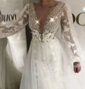 Boho A-line elegant poet long sleeves country garden plus size bridal gown size chart