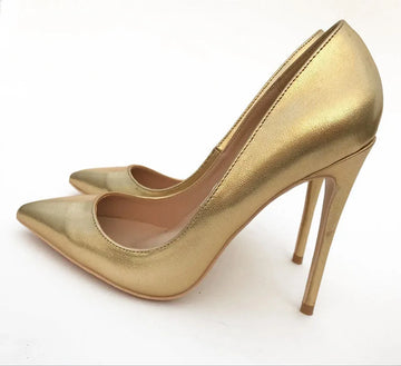 Gold pointed toe 12cm high heel stiletto pumps prom women shoes