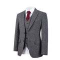Grey wool tweed slim fit vintage wedding groom tuxedo men blazer custom made suit ivory
