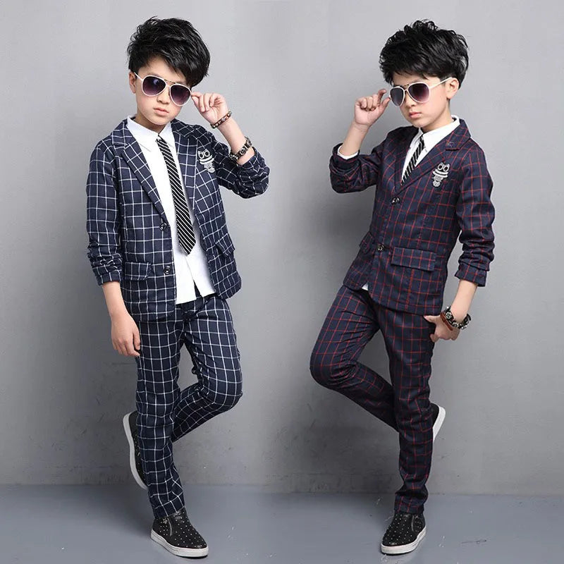 Formal Boy Suits England Plaid Boy Coat Pant 2Pcs Gentleman Boys Party Wear Children's Suit For Weddings Costume Garcon Mariage