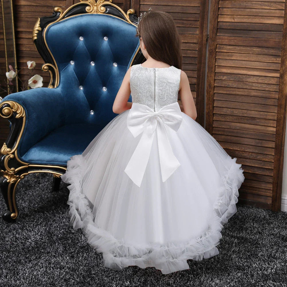 Summer Kids Princess Dress Girls Flower Embroidery Dress For Girls Vintage Wedding Party Formal Ball Gown Children Clothing
