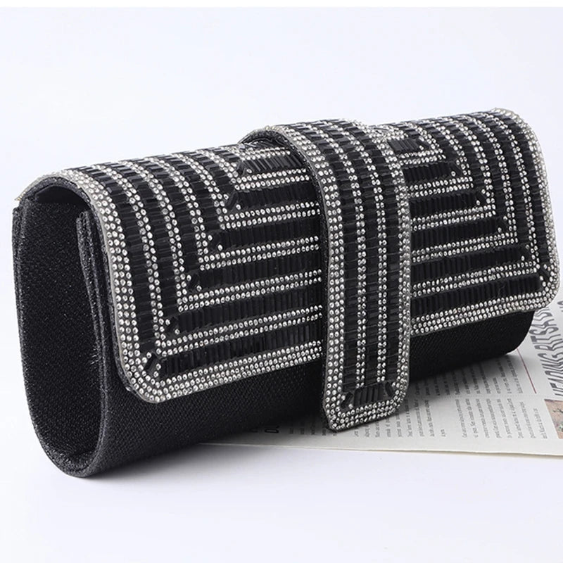 Black Clutch Purse and Handbag with Rhinestone Women's Party Evening Bag Luxury Wedding Clutch Female Shoulder Bag