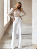 Luxury backless lace beading elegant wedding dress jumpsuit robe back view
