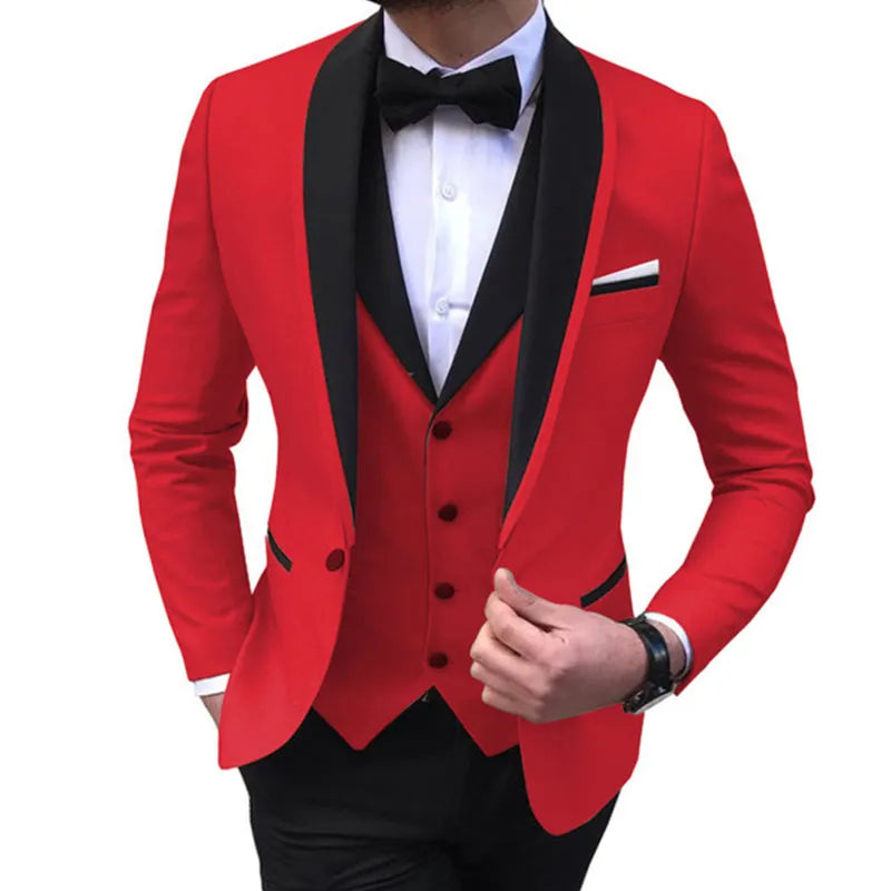 New Wedding Evening Dress 3Pieces Jacket+Pants+Vest Men Suit Set Fashion Slim Fit Party Casual Male Blazer Luxury Homme Costume