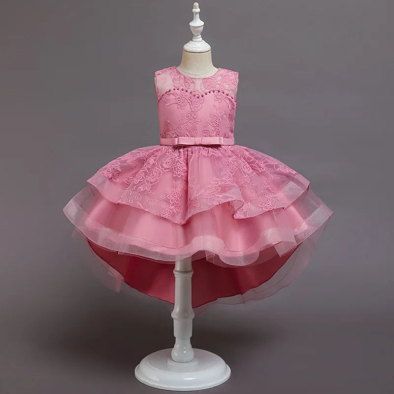 New Girls Dress Lace Wedding Performance Dress Embroidery Tail Princess Dress Piano Performance Event Prom Party Dress