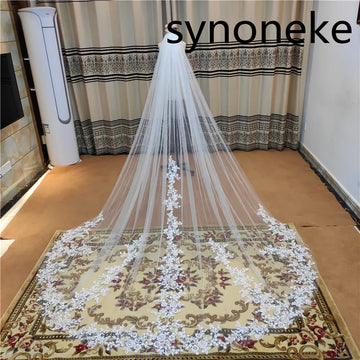 Long Lace Wedding Veil One Layer White Ivory 3 Meters Bridal Veil Voile Mariage Cathedral Veil with Comb