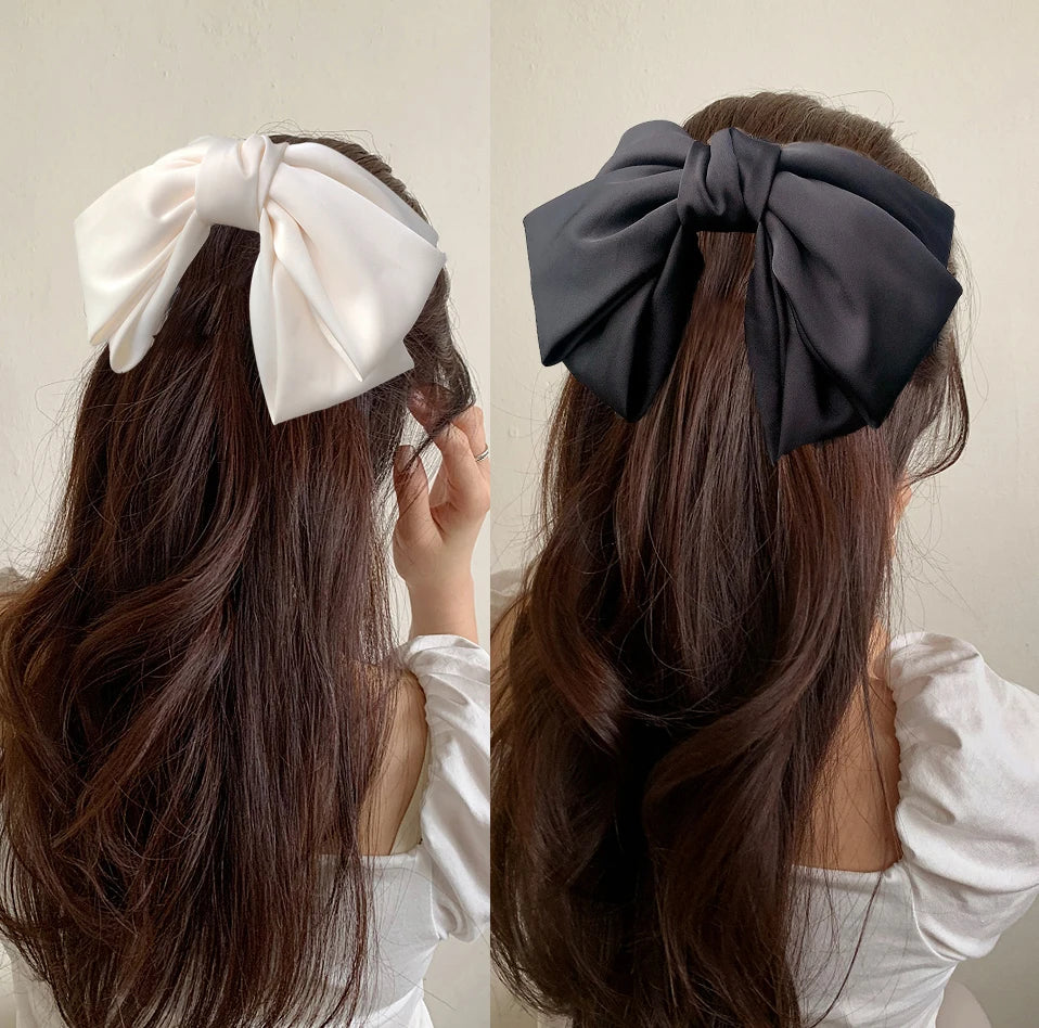 High Quatity Solid Color Big Bow Hairpins For Girl Popular Hair Clip For Women Sweet Two-layer Satin Hairgrip Hair Accessories