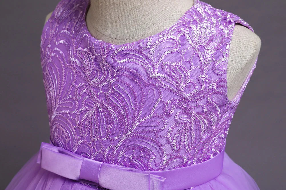Summer Kids Princess Dress Girls Flower Embroidery Dress For Girls Vintage Wedding Party Formal Ball Gown Children Clothing