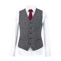 Custom made grey wool tweed vintage slim groom wedding tuxedo men blazer suit back view