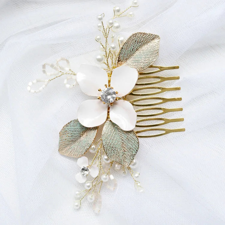 Opal Crystal Hairpins Flower Leaf Headpieces Headdress Brides Women Hair Combs Pins Clips Wedding Jewelry Bridal Accessories