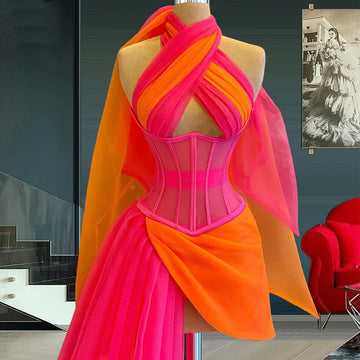 Organza Evening Dresses Simple Dubai Arabic Long Prom Gowns Chic Custom High Low Party Dress New Arrive robes de soirée