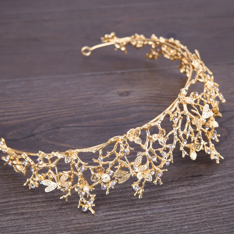 Vintage Wedding Crown Butterfly Rhinestone Crystal Crown Bridal Wedding Hair Accessories Princess Crown Headdress Handmade Gifts