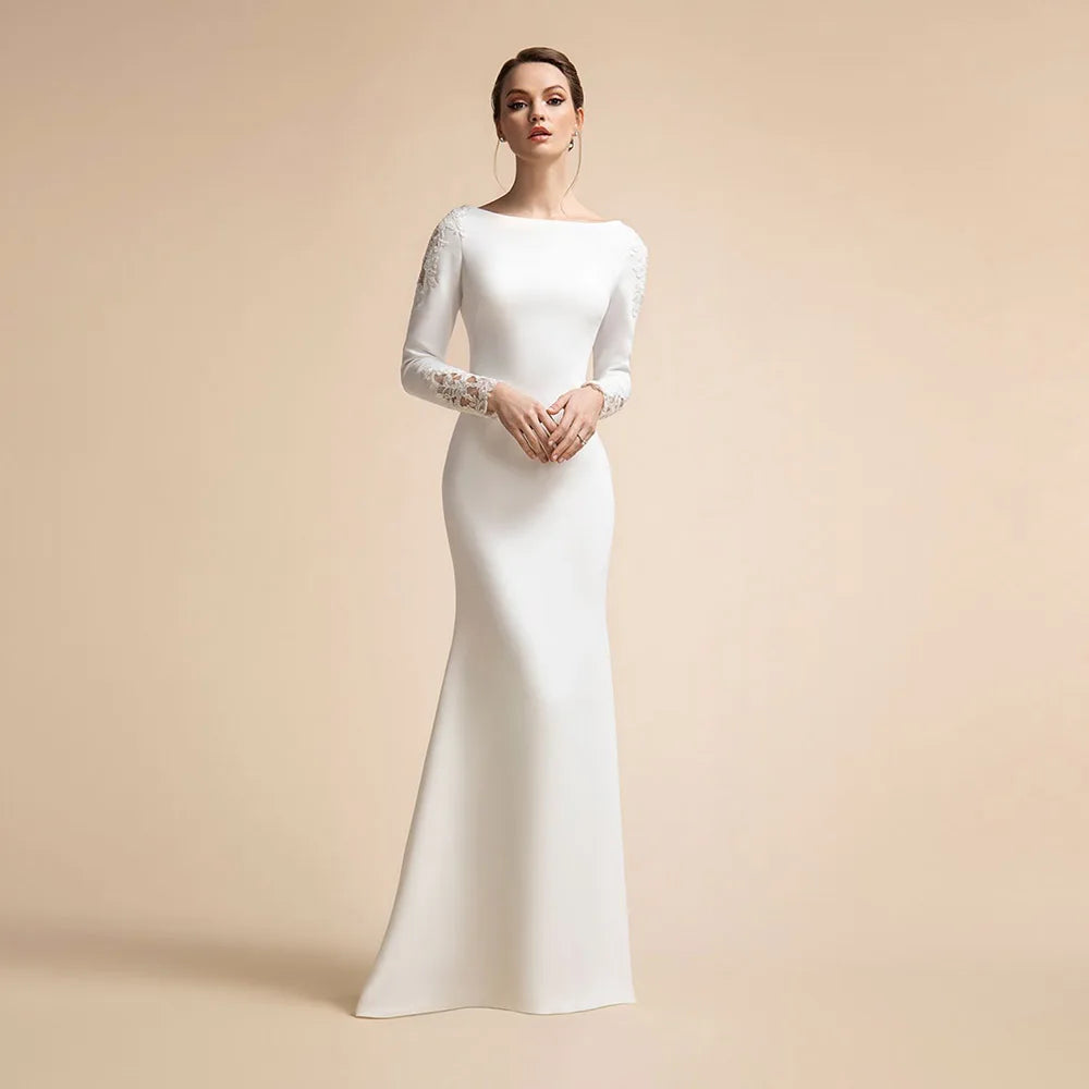 Customized Elegant White Mermaid Wedding Dresses Bride Scoop 2022 Beach Civil Bridal Gown For Woman Sweep Train Applique Vestido