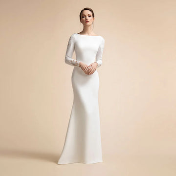 Customized Elegant White Mermaid Wedding Dresses Bride Scoop 2022 Beach Civil Bridal Gown For Woman Sweep Train Applique Vestido