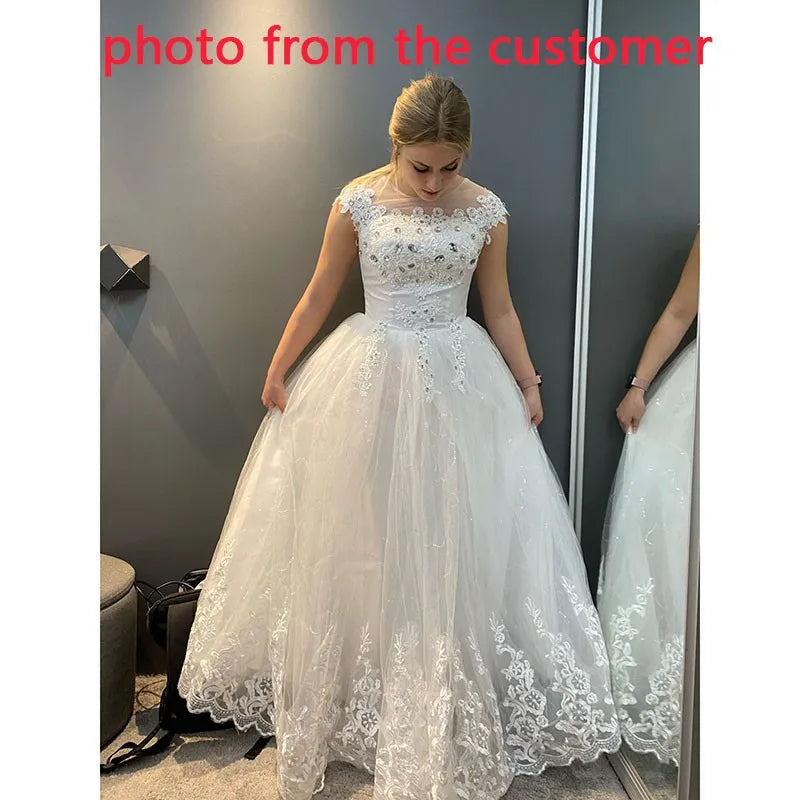 Ezkuntza 2024 Diamond Wedding Dress O-neck Beading Ball Gown Simple Cheap Wedding Dresses Princess Vintage Wedding  Customized