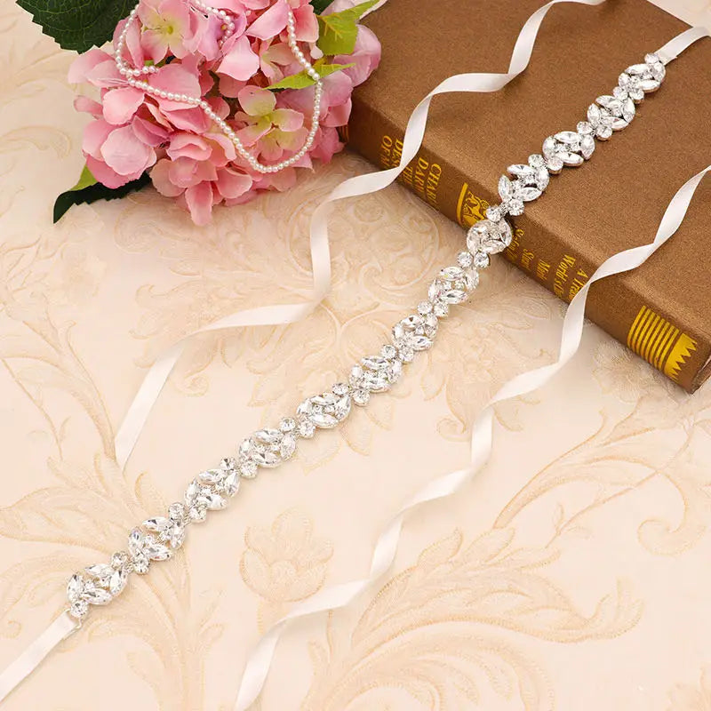 Crystal Rhinestones Wedding Belt Luxury Bridal Belts Sash White Ivory Champagne Ribbon For Women Evening Dress Bride Jewelry