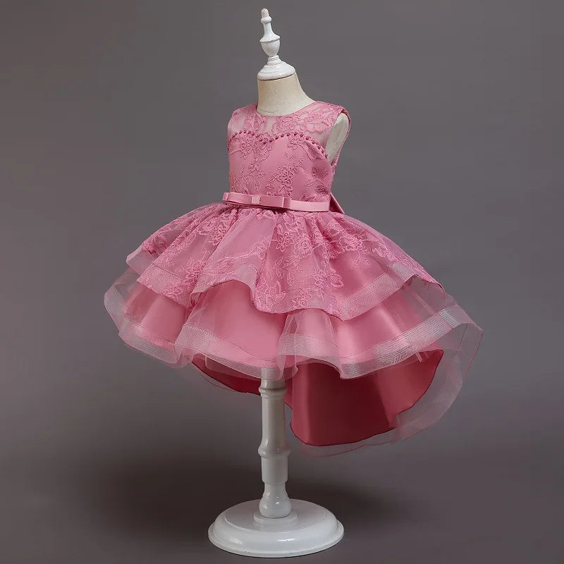 New Girls Dress Lace Wedding Performance Dress Embroidery Tail Princess Dress Piano Performance Event Prom Party Dress