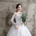 Plus size full sleeve lace-up ball gown wedding dress – back view – Snowy Bridal
