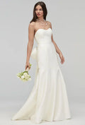 Strapless satin mermaid trumpet bridal gown with big bow front view