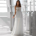 Sweetheart glitter tulle strapless corset sleeveless elegant A-line bridal gown front view