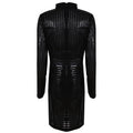 Mini slim striped turtleneck long sleeve PU mesh patchwork sexy club women dress detail
