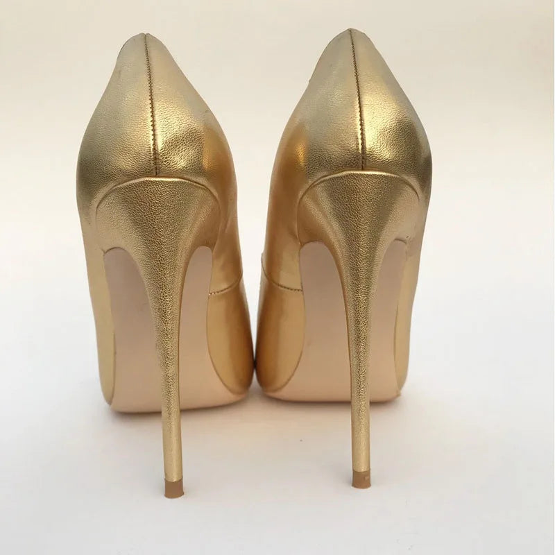 12cm gold pointed toe stiletto high heel pumps prom women shoes close-up