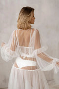 Chiffon white maternity long sleeve sheer sexy kimono sleepwear nightgown side view