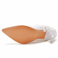 Lace flower white 9cm bride high heels pumps elegant party dress women wedding shoes back view