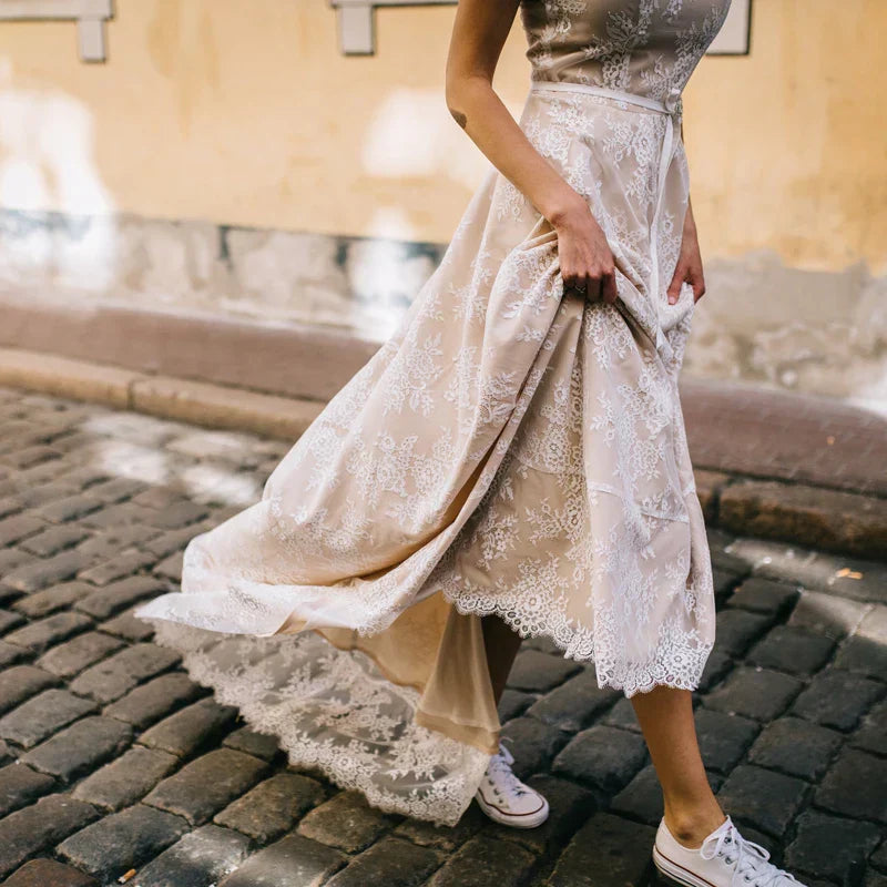 Vintage Champagne Lace Bohemian Wedding Dress A Line Cap Sleeve Sexy Backless Bridal Gown Vestidos de Novia