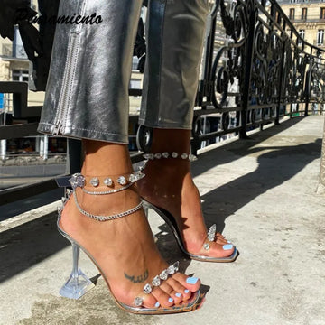 Star style Summer Transparent Women Sandals Fashion Crystal Clear heeled Female Party Prom Shoes High heels Gladiator Sandals