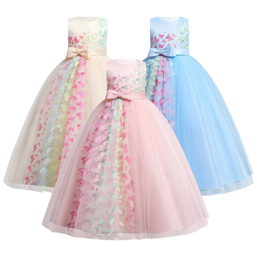 Kids Girls Princess Dress Children's Girls Layered Tulle Tutu Dress Wedding Flower Girl Bridesmaid Show Ball Gown