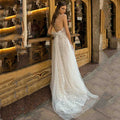 Boho beach lace A-line floor length princess charming party plus size wedding dress bridal gown ivory