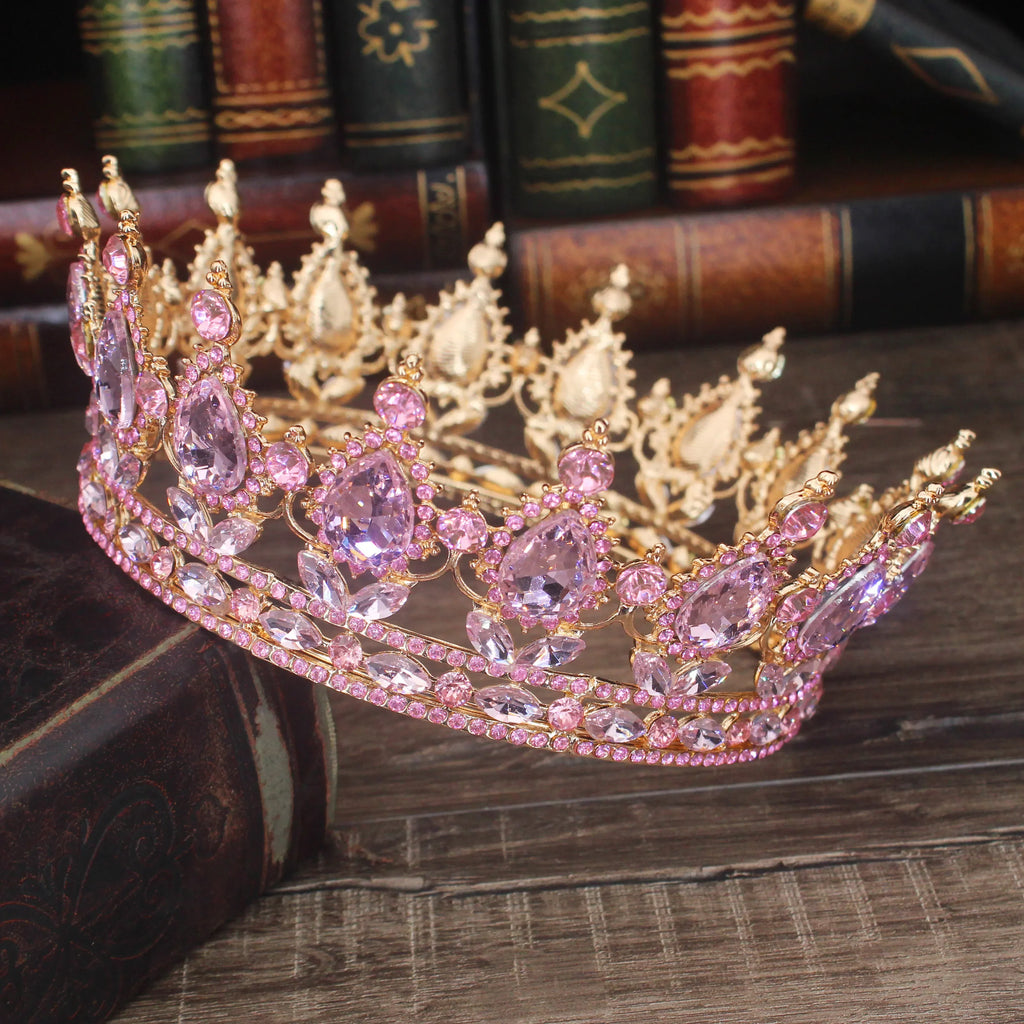 Vintage Crystal Tiaras and Crowns Queen King Pageant Baroque Diadem Women Men Headpiece Wedding Bride Hair Jewelry Accessories