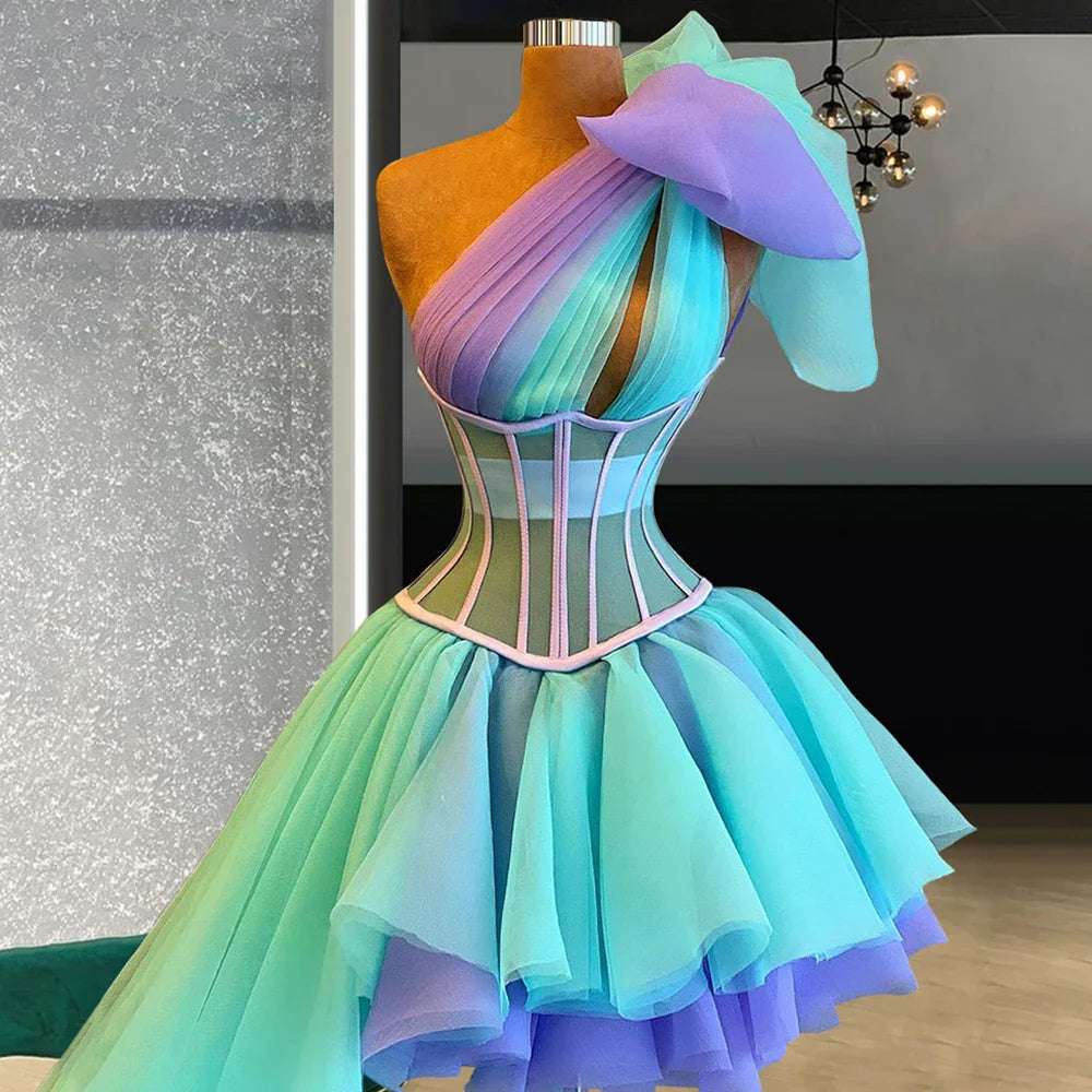 One Shoulder Bow Evening Dresses Elegant Tulle Formal Prom Gowns Chic Custom Made High Quality Party Dress robes de soirée