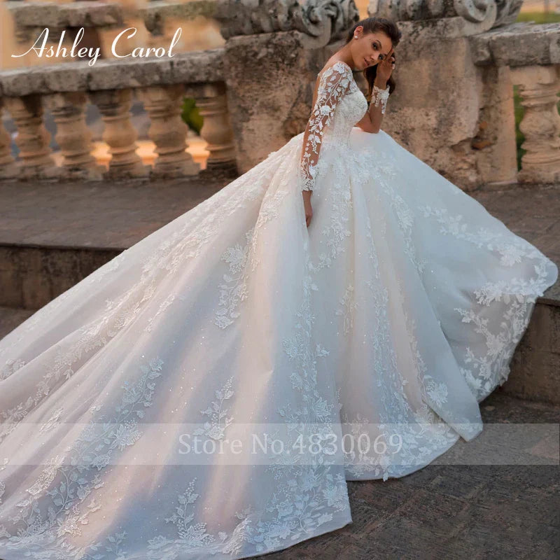 Elegant Wedding Dresses For Women Beaded Appliques Lace Up Sexy V-neck Princess Wedding Gown Vestidos De Novia