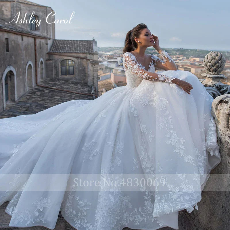 Elegant Wedding Dresses For Women Beaded Appliques Lace Up Sexy V-neck Princess Wedding Gown Vestidos De Novia