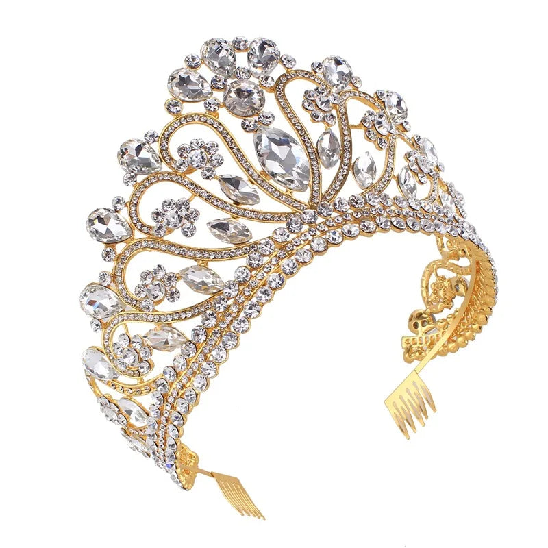 Royal Bridal Wedding Crowns Tiaras Clear Rhinestone Crystal Hairband Hair Accessories Beauty Pageant Prom Crown With Combs
