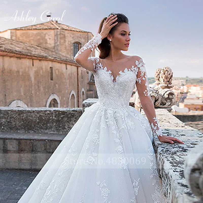 Elegant Wedding Dresses For Women Beaded Appliques Lace Up Sexy V-neck Princess Wedding Gown Vestidos De Novia