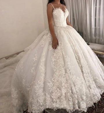 Customized luxury ball gown Wedding Dresses Spaghetti straps Lace Applique Wedding Gowns Bridal Dresse Vestido De Novia